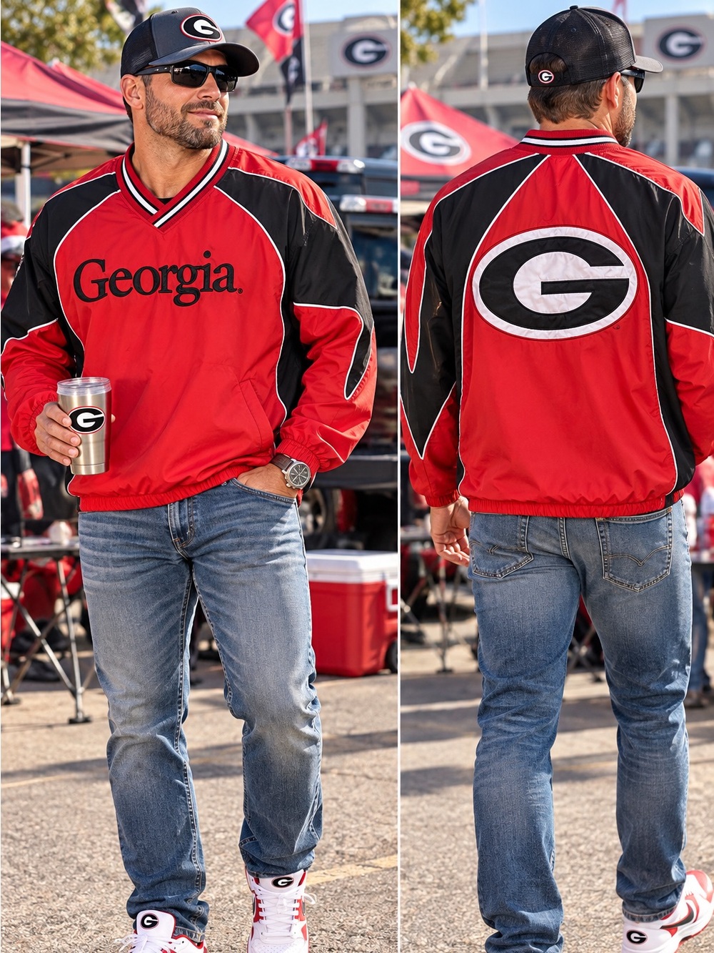 16598. Georgia Bulldogs men’s pullover windbreaker jacket by 58 Sports, size XL